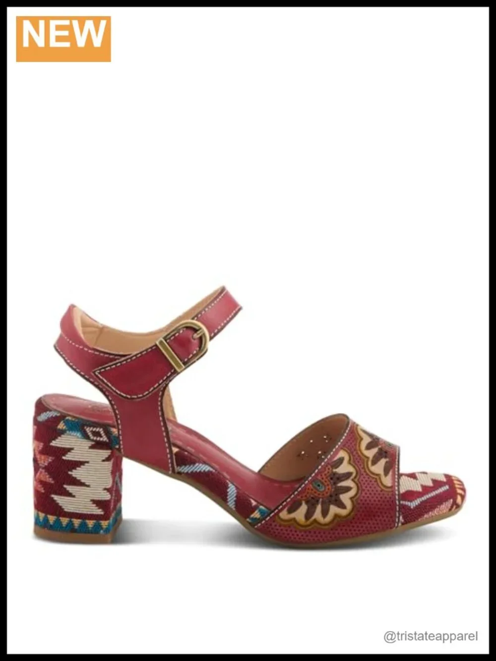 Hand-Painted Leather Ankle Strap Platform Sandals - Block Heel
